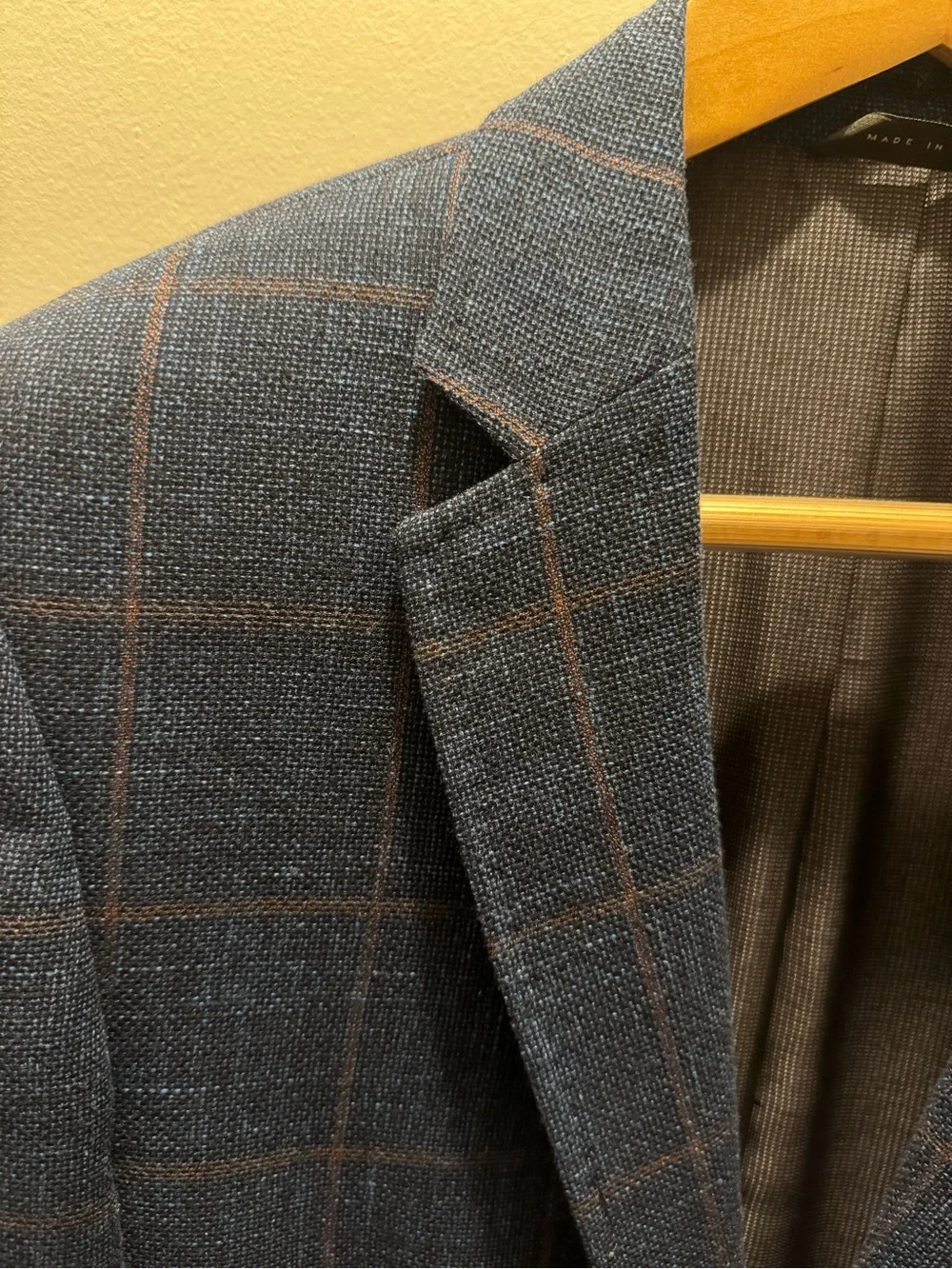 Hugo Boss Navy Blue Windowpane Sport Coat with Brown Check